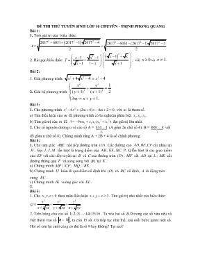 Đề thi thử tuyển sinh Lớp 10 chuyên môn Toán - Trịnh Phong Quang